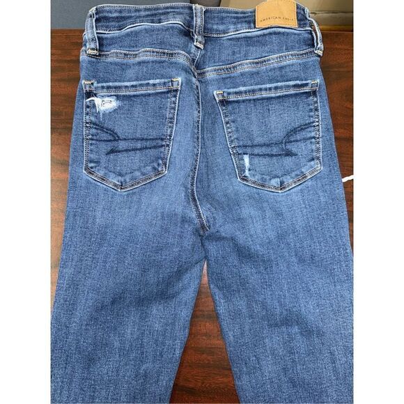 American Eagle Super Hi-Rise Distressed Jeggings Denim Jeans Size 00 - Picture 5 of 8